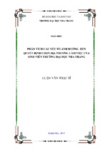 Phân tích các yếu tố ảnh hưởng đến quyết định chọn địa phương làm việc của sinh viên trường đại học nha trang