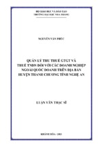 Quản lý thu thuế gtgt và thuế tndn đối với các doanh nghiệp ngoài quốc doanh trên địa bàn huyện thanh chương, tỉnh nghệ an