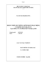 Hoàn thiện hệ thống kiểm soát hoạt động và kiểm soát quản lý tại công ty cổ phần kỹ nghệ lạnh