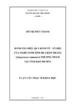 đánh giá hiệu quả kinh tế   xã hội của nghề nuôi tôm he chân trắng (litopenaeus vannamei) thương phẩm tại tỉnh khánh hòa