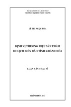 định vị thương hiệu sản phẩm du lịch biển đảo tỉnh khánh hòa