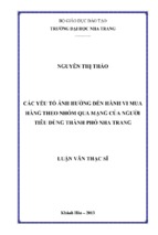 Các yếu tố ảnh hưởng đến hành vi mua hàng theo nhóm qua mạng của người tiêu dùng thành phố nha trang