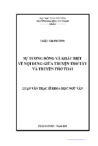 Luận văn thạc sĩ ự tương đồng và khác biệt về nội dung giữa truyện thơ tày và truyện thơ thái