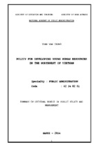 Summary of doctoral thesis in public policy and management policy for developing young human resources in the northwest of vietnam