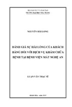 đánh giá sự hài lòng của khách hàng đối với dịch vụ khám chữa bệnh tại bệnh viện mắt nghệ an