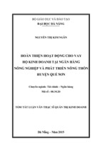 Luận văn thạc sĩ quản trị kinh doanh hoàn thiện hoạt động cho vay hộ kinh doanh tại ngân hàng nông nghiệp và phát triển nông thôn huyện quế sơn