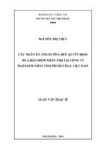 Các nhân tố ảnh hưởng đến quyết định mua bảo hiểm nhân thọ tại công ty bảo hiểm nhân thọ prudential việt nam