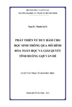 Phát triển tư duy hàm cho học sinh thông qua mô hình hóa toán học và giải quyết tình huống gợi vấn đề