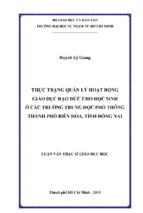 Thực trạng quản lý hoạt động giáo dục đạo đức cho học sinh ở các trường trung học phổ thông thành phố biên hòa, tỉnh đồng nai