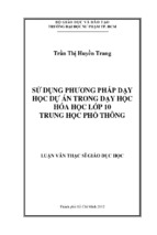 Sử dụng phương pháp dạy học dự án trong dạy học hóa học lớp 10 trung học phổ thông