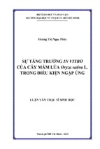 Sự tăng trưởng in vitro của cây mầm lúa oryza sativa l. trong điều kiện ngập úng