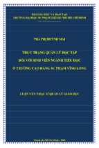 Thực trạng quản lý học tập đối với sinh viên ngành tiểu học ở trường cao đẳng sư phạm vĩnh long