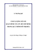 Chất lượng dân số quận bình tân (tp. hồ chí minh) trong quá trình đô thị hóa