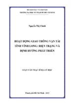 Hoạt động giao thông vận tải tỉnh vĩnh long   hiện trạng và định hướng phát triển