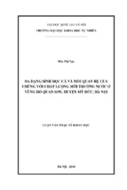 đa dạng sinh học cá và mối quan hệ của chúng với chất lượng môi trường nước ở vùng hồ quan sơn, huyện mỹ đức, hà nội