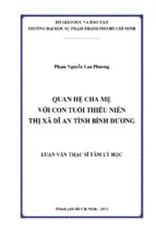 Quan hệ cha mẹ với con tuổi thiếu niên thị xã dĩ an, tỉnh bình dương