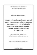 Nghiên cứu thành phần hóa học và hoạt tính sinh học cây na (annona squamosa l.) và cây dủ dẻ trâu (melodoum fruticosum lour.) thuộc họ na (annonaceae) ở việt nam