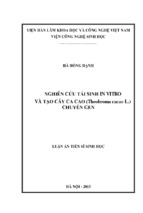 Nghiên cứu tái sinh in vitro và tạo cây ca cao (theobroma cacao l.) chuyển gen