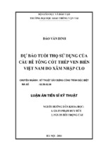 Dự báo tuổi thọ sử dụng của cầu bê tông cốt thép ven biển việt nam do xâm nhập clo