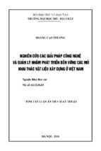 Nghiên cứu các giải pháp công nghệ và quản lý nhằm phát triển bền vững các mỏ khai thác đá vật liệu xây dựng ở việt nam