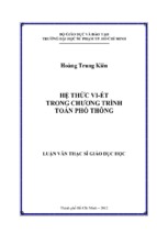 Hệ thức vi ét trong chương trình toán phổ thông