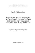 Thực trạng quản lí hoạt động tổ chuyên môn của hiệu trưởng các trường thpt thành phố vũng tàu, tỉnh bà rịa  vũng tàu