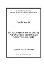 Bài toán dạng cauchy cho hệ phương trình vi phân hàm tuyến tính hai chiều