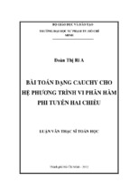 Bài toán dạng cauchy cho hệ phương trình vi phân hàm phi tuyến hai chiều