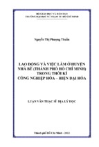 Lao động và việc làm ở huyện nhà bè (thành phố hồ chí minh) trong thời kì công nghiệp hóa – hiện đại hóa