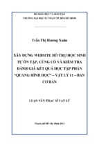 Xây dựng website hỗ trợ học sinh tự ôn tập, củng cố và kiểm tra đánh giá kết quả học tập phần “quang hình học” – vật lý 11 – ban cơ bản