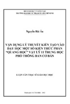 Vận dụng lý thuyết kiến tạo vào dạy học một số kiến thức phần “quang học” vật lý 11 trung học phổ thông ban cơ bản