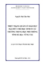 Thực trạng quản lý giáo dục đạo đức cho học sinh ở các trường trung học phổ thông tỉnh bà rịa  vũng tàu