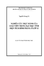 Nghiên cứu thực hành của giáo viên trong dạy học tính diện tích hình phẳng ở lớp 12