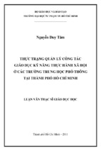 Thực trạng quản lý công tác giáo dục kỹ năng thực hành xã hội ở các trường trung học phổ thông tại thành phố hồ chí minh