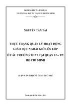 Thực trạng quản lý hoạt động giáo dục ngoài giờ lên lớp ở các trường thpt tại quận 12 – tp. hồ chí minh