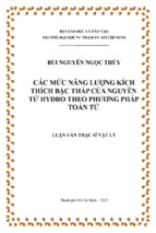 Các mức năng lượng kích thích bậc thấp của nguyên tử hydro theo phương pháp toán tử