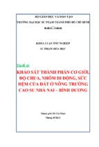 Khảo sát thành phần cơ giới, độ chua, nhôm di động, sức đệm của đất ở nông trường cao su nhà nai – bình dương