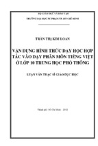 Vận dụng hình thức dạy học hợp tác vào dạy phân môn tiếng việt ở lớp 10 trung học phổ thông