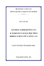 Vận dụng 5 định hướng của r. marzano vào dạy học phần hiđrocacbon lớp 11 nâng cao