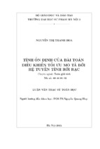 Tính ổn định của bài toán điều khiển tối ưu mô tả bởi hệ tuyến tính rời rạc (lv01743)