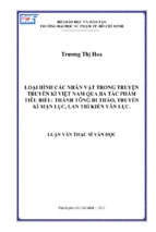 Loại hình các nhân vật trong truyện truyền kì việt nam qua ba tác phẩm tiêu biểu thánh tông di thảo, truyền kì mạn lục, lan trì kiến văn lục