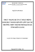 Thực trạng quản lý hoạt động giáo dục ngoài giờ lên lớp tại các trường thpt thành phố rạch giá tỉnh kiên giang