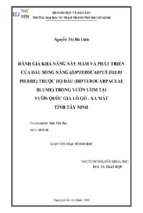 đánh giá khả năng nảy mầm và phát triển của dầu song nàng (dipterocarpus dyeri pierre) thuộc họ dầu (dipterocarpaceae blume) trong vườn ươm tại vườn quốc gia lò gò   xa mát tỉnh tây ninh