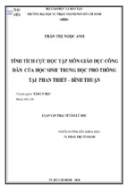 Tính tích cực học tập môn giáo dục công dân của học sinh trung học phổ thông tại phan thiết – bình thuận