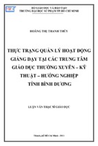 Thực trạng quản lý hoạt động giảng dạy tại các trung tâm giáo dục thường xuyên – kỹ thuật – hướng nghiệp tỉnh bình dương