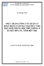 Thực trạng công tác quản lý hoạt động giáo dục đạo đức cho học sinh trung học phổ thông ở huyện mỏ cày, tỉnh bến tre