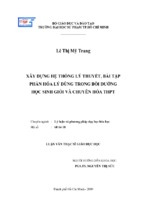 Xây dựng hệ thống lý thuyết, bài tập phần hóa lý dùng trong bồi dưỡng học sinh giỏi và chuyên hóa thpt