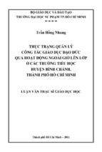 Thực trạng quản lý công tác giáo dục đạo đức qua hoạt động ngoài giờ lên lớp ở các trường tiểu học huyện bình chánh, thành phố hồ chí minh