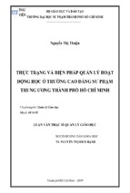 Thực trạng và biện pháp quản lý hoạt động học ở trường cao đẳng sư phạm trung ương thành phố hồ chí minh