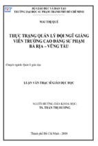 Thực trạng quản lý đội ngũ giảng viên trường cao đẳng sư phạm bà rịa – vũng tàu